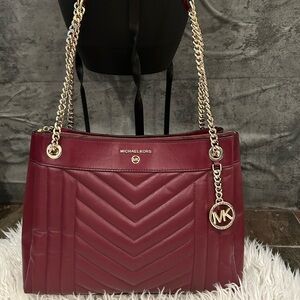Michael Kors Burgundy Quilted Shoulder Bag